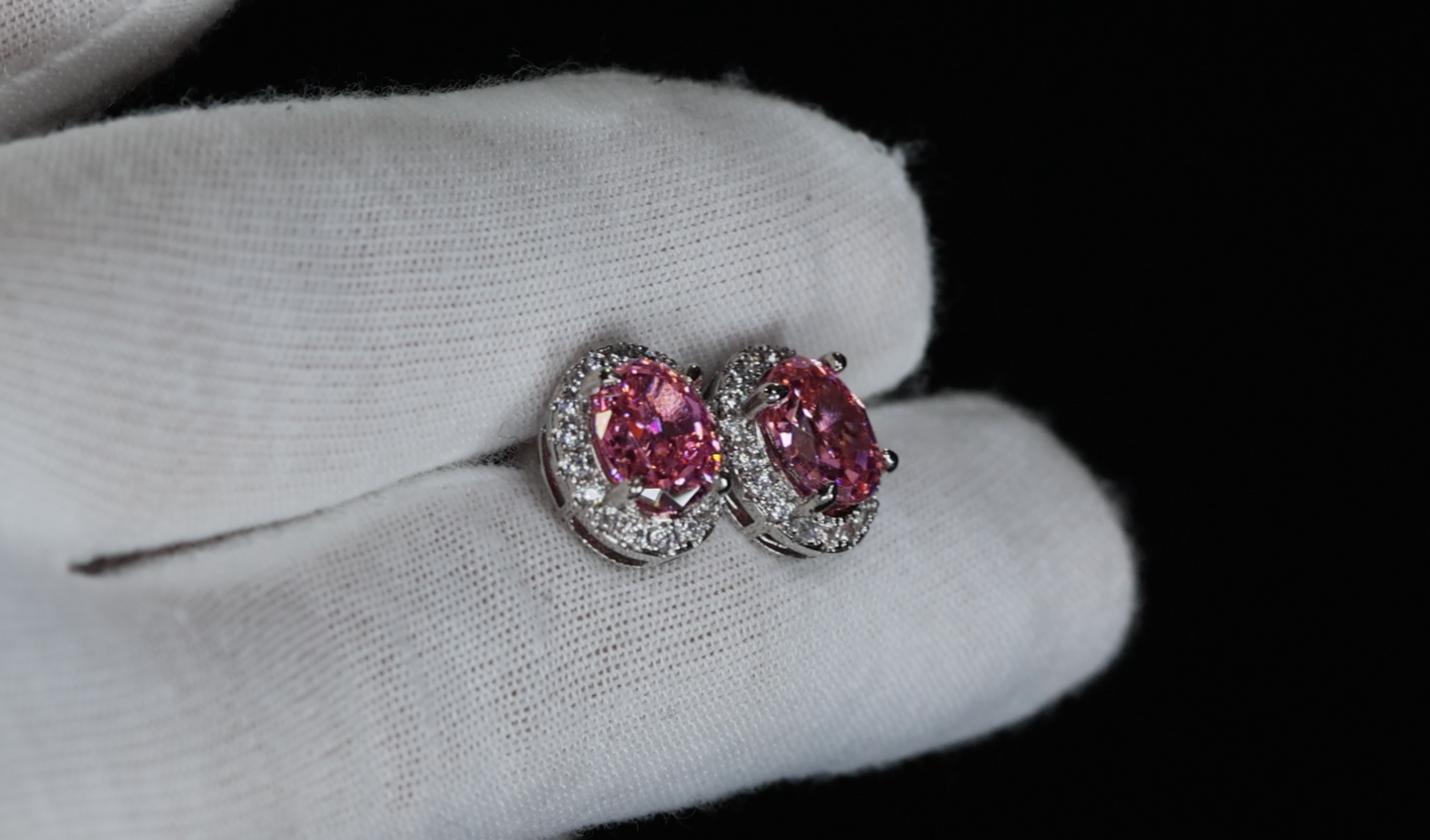 Pink Diamond Ear Studs | Pink Oval Diamond Ear Studs