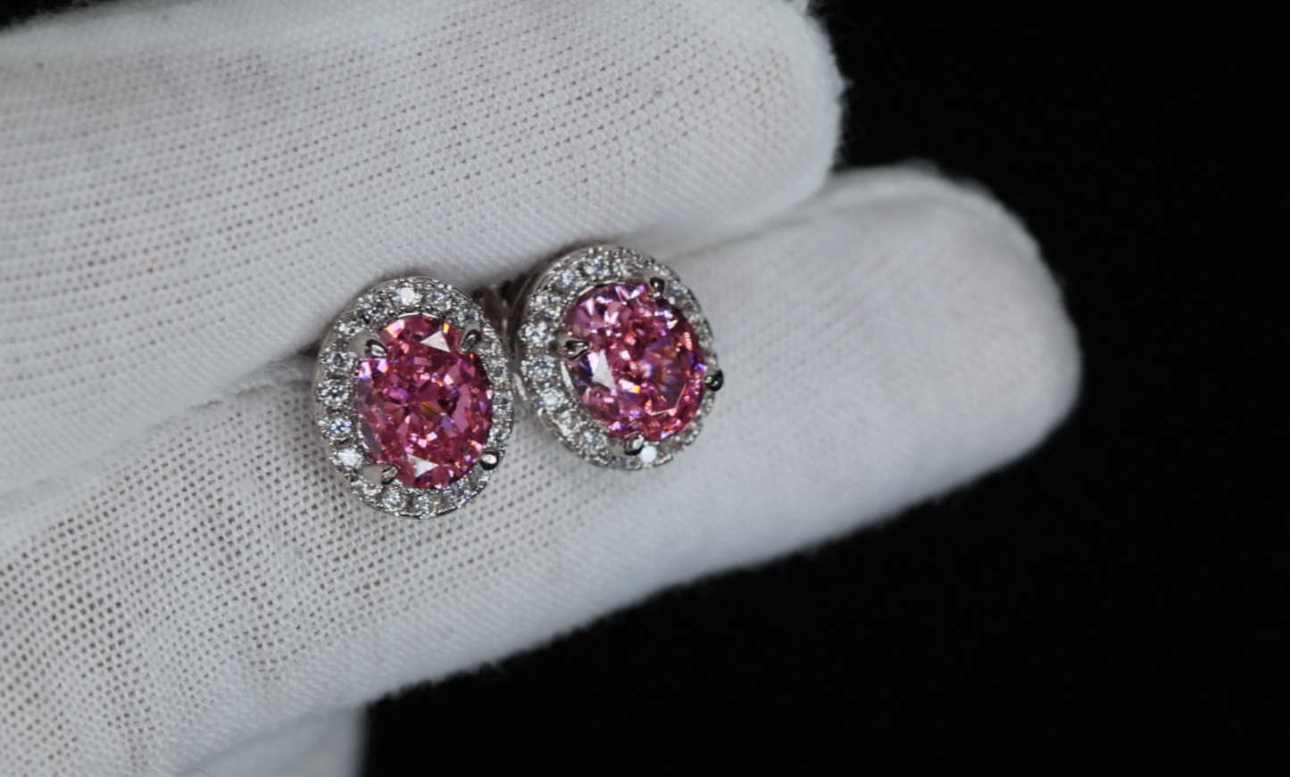 Pink Diamond Ear Studs | Pink Oval Diamond Ear Studs