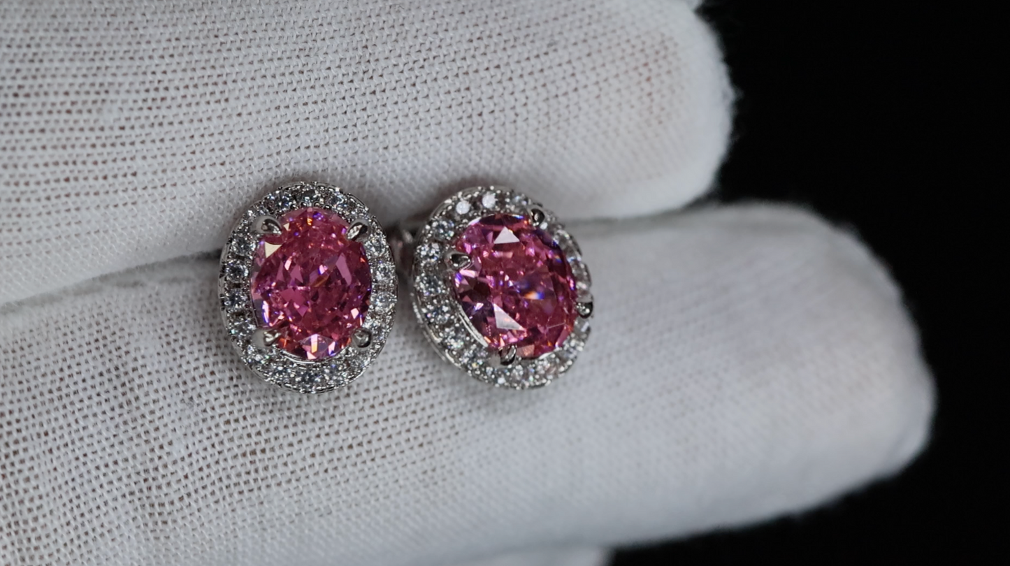 Pink Diamond Ear Studs | Pink Oval Diamond Ear Studs