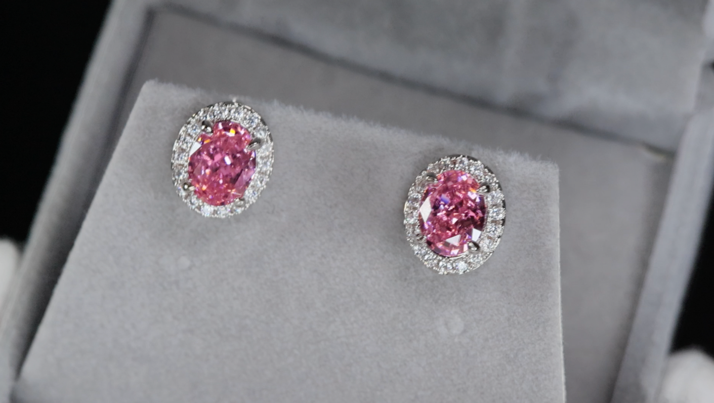 Pink Diamond Ear Studs | Pink Oval Diamond Ear Studs