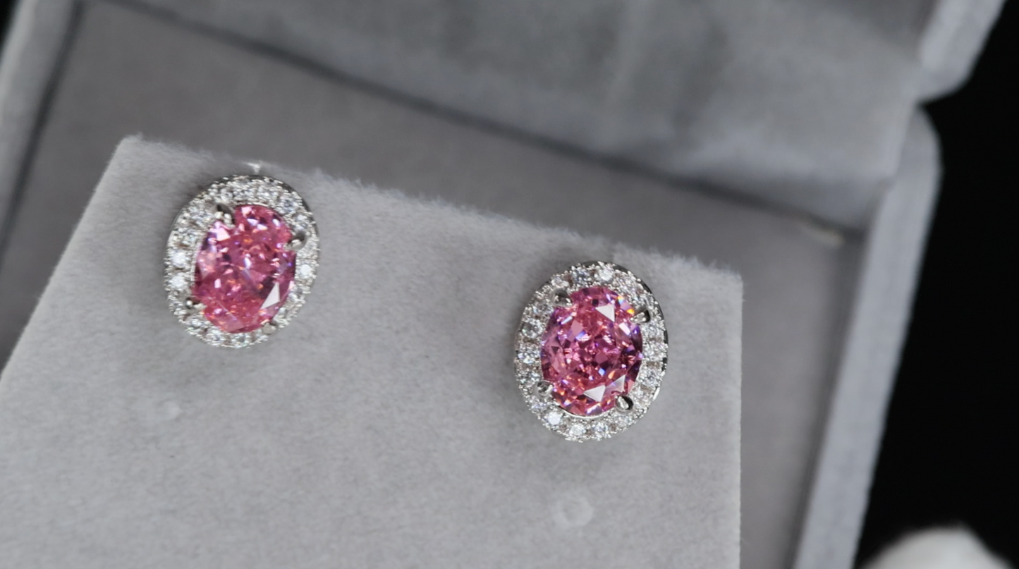 Pink Diamond Ear Studs | Pink Oval Diamond Ear Studs