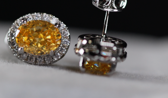 Yellow Oval Diamond Ear Studs