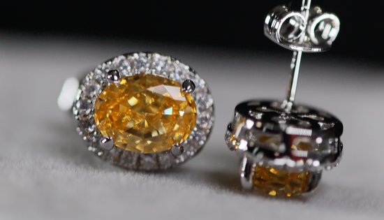 Yellow Diamond Ear Studs | Yellow Oval Diamond Ear Studs