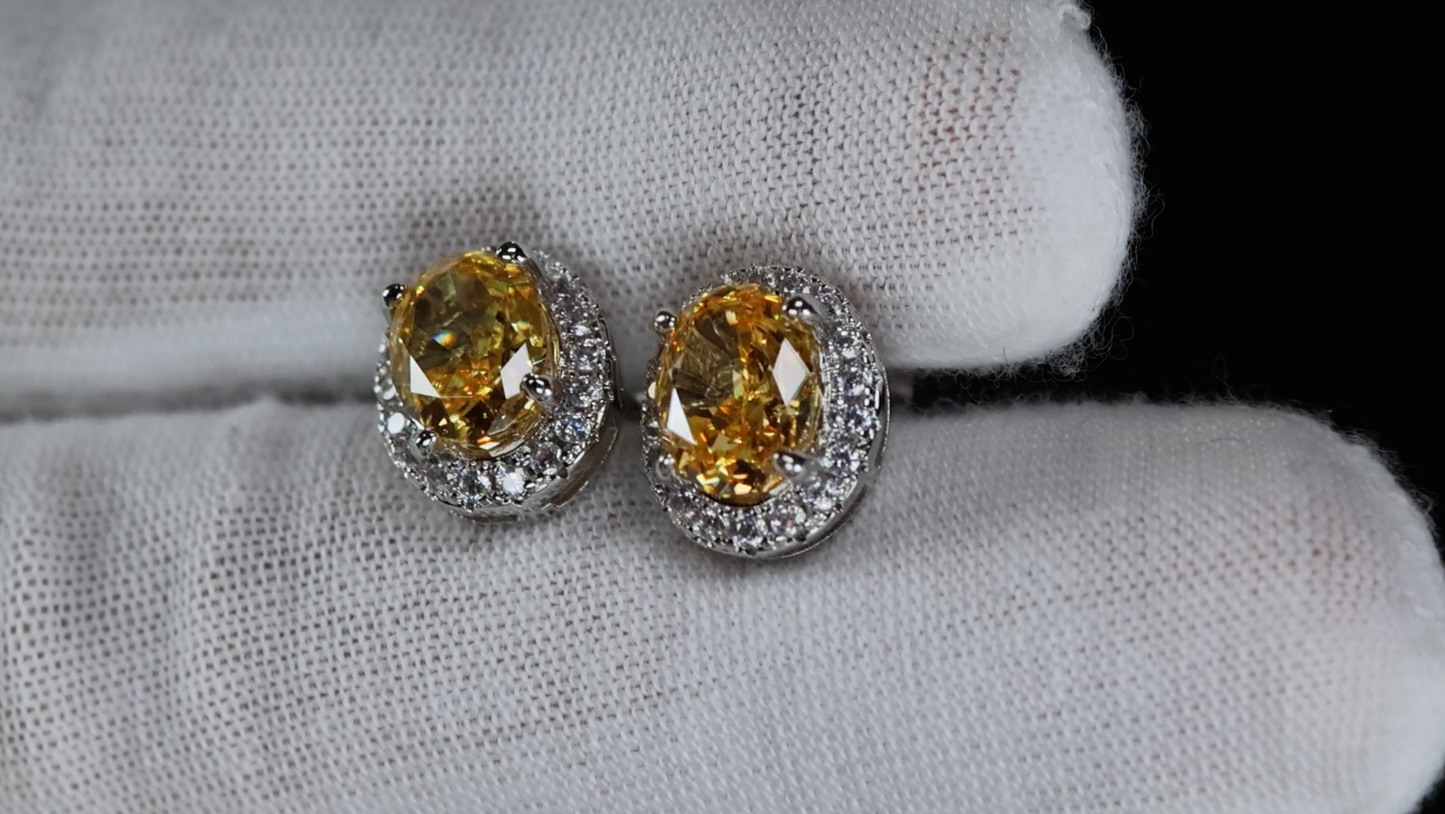 Yellow Diamond Ear Studs | Yellow Oval Diamond Ear Studs