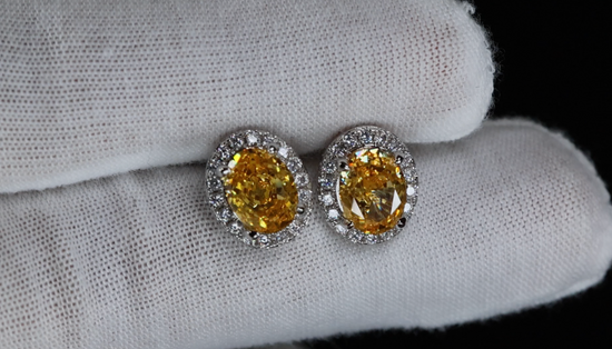 Yellow Diamond Ear Studs | Yellow Oval Diamond Ear Studs