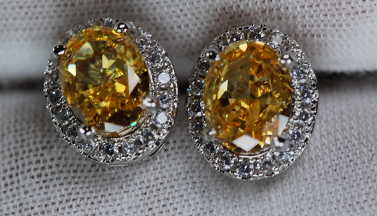 Yellow Oval Diamond Ear Studs