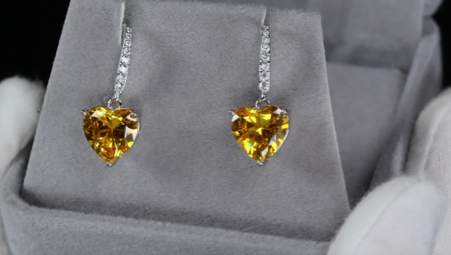 Yellow Diamond Heart Earrings | Yellow Heart Diamond Earrings