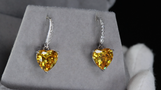 Yellow Diamond Heart Earrings | Yellow Heart Diamond Earrings