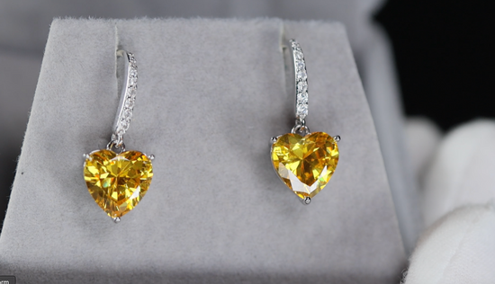 Yellow Diamond Heart Earrings | Yellow Heart Diamond Earrings