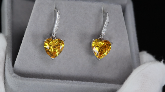 Yellow Diamond Heart Earrings | Yellow Heart Diamond Earrings