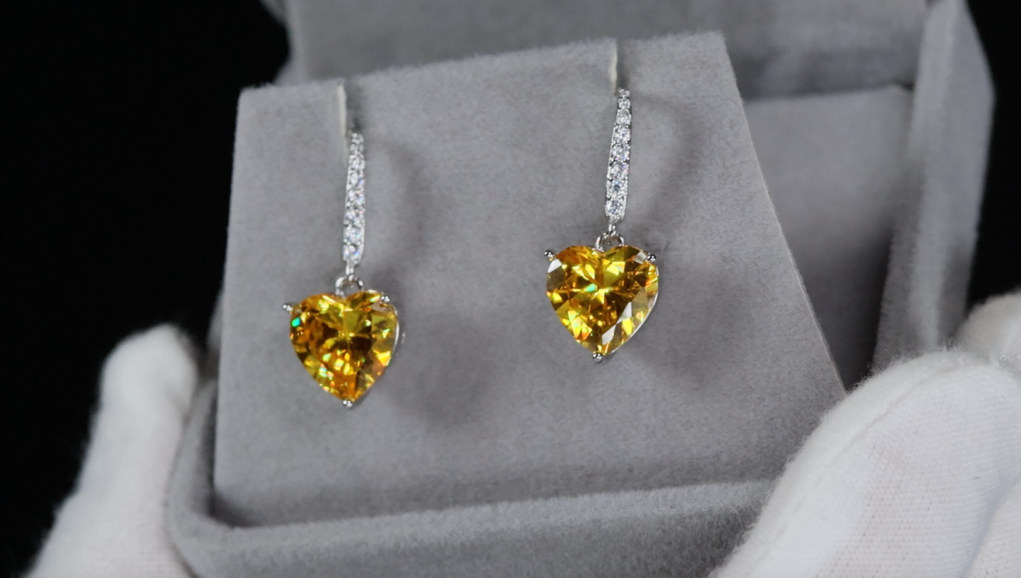 Yellow Diamond Heart Earrings | Yellow Heart Diamond Earrings