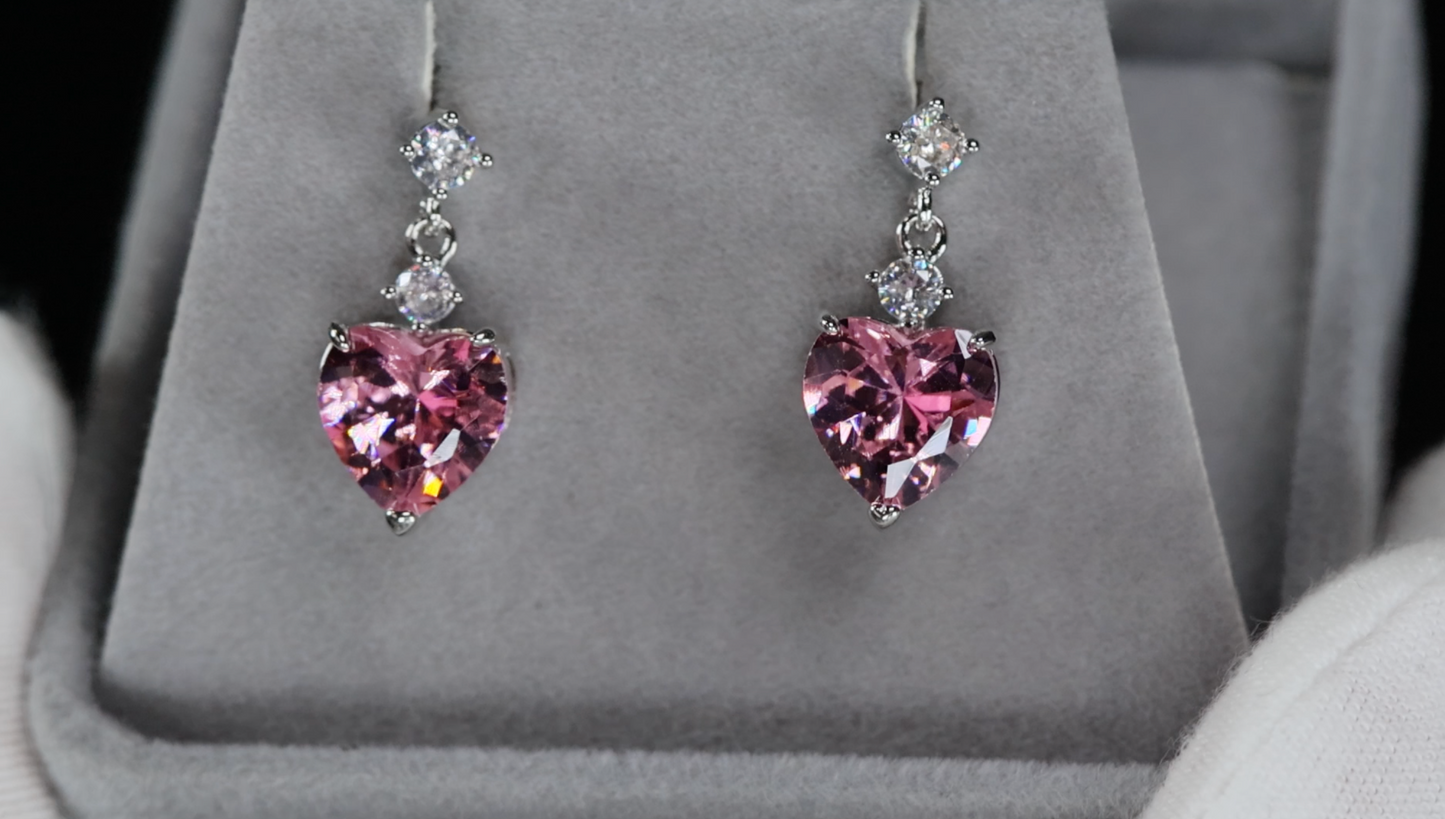 Pink Heart Diamond Earrings | Pink Diamond Earrings