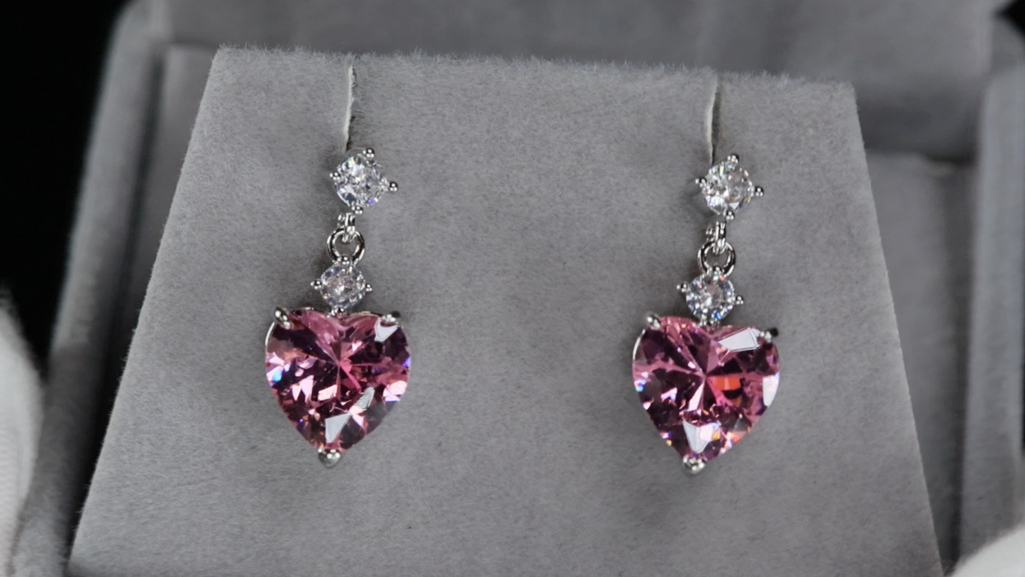 Pink Heart Diamond Earrings | Pink Diamond Earrings