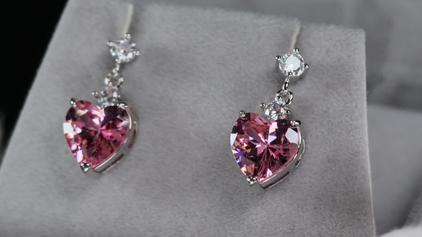 Pink Heart Diamond Earrings | Pink Diamond Earrings