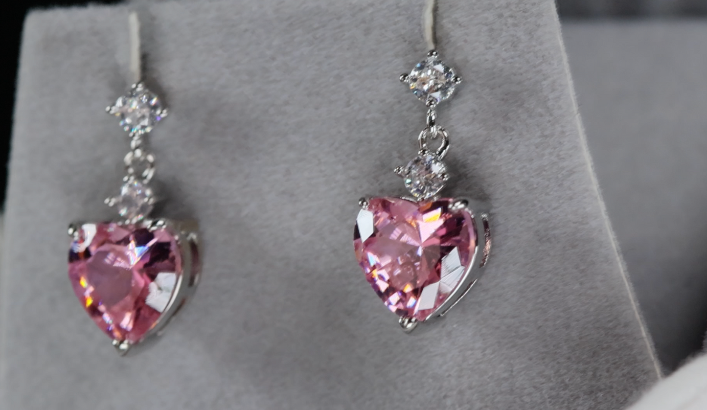 Pink Heart Diamond Earrings