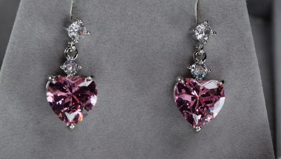 Pink Heart Diamond Earrings | Pink Diamond Earrings