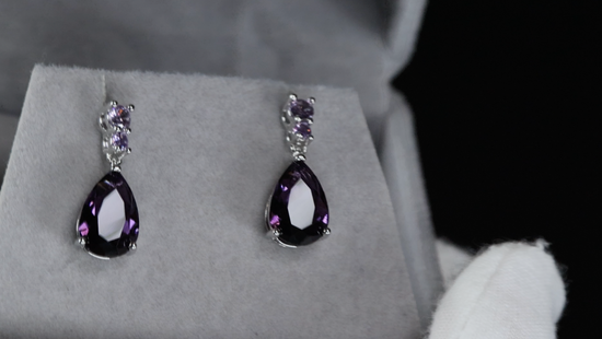 Purple Diamond Earrings | Purple Pear Cut Diamonds Earrings