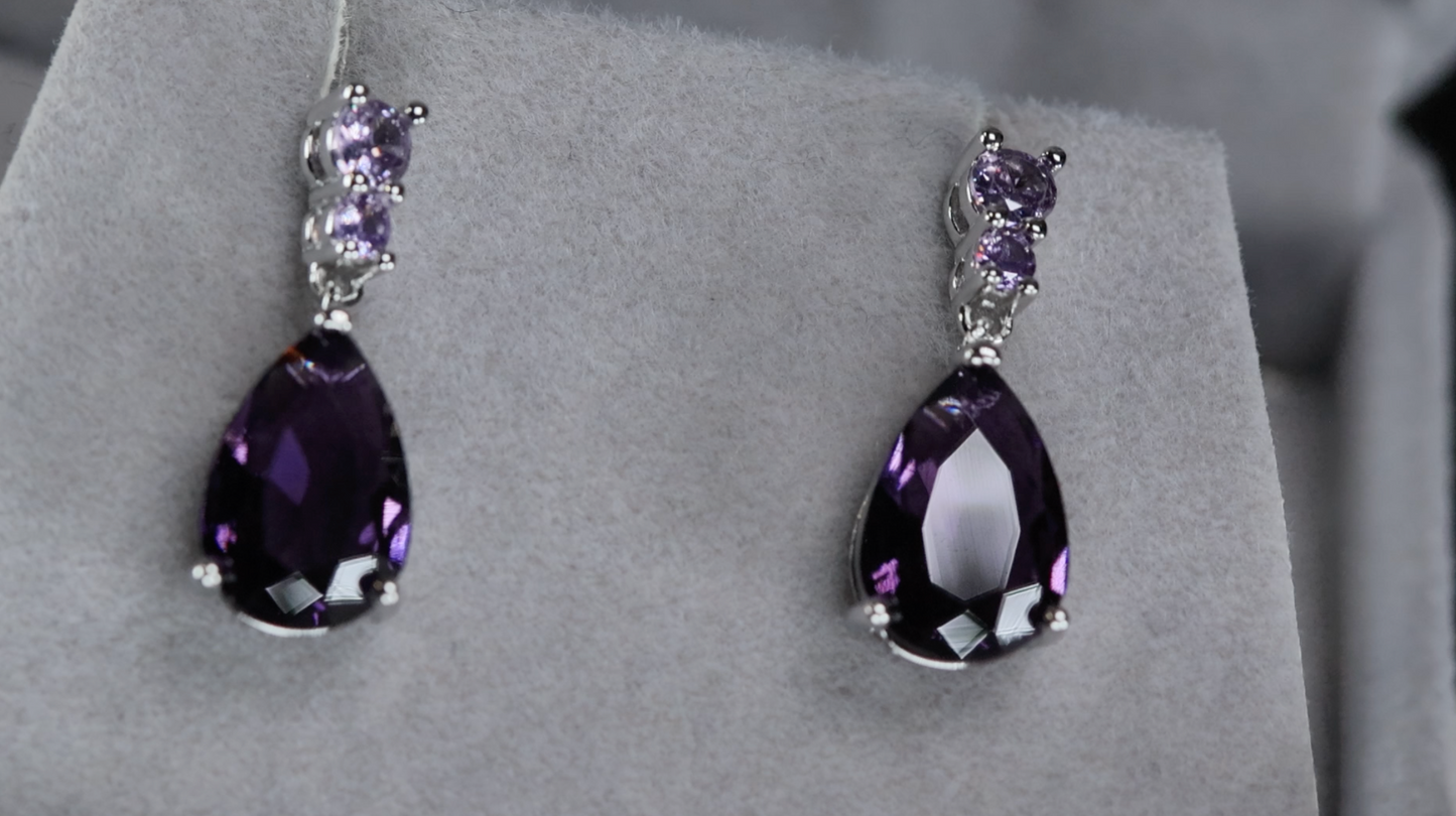 Purple Diamond Earrings | Purple Pear Cut Diamonds Earrings