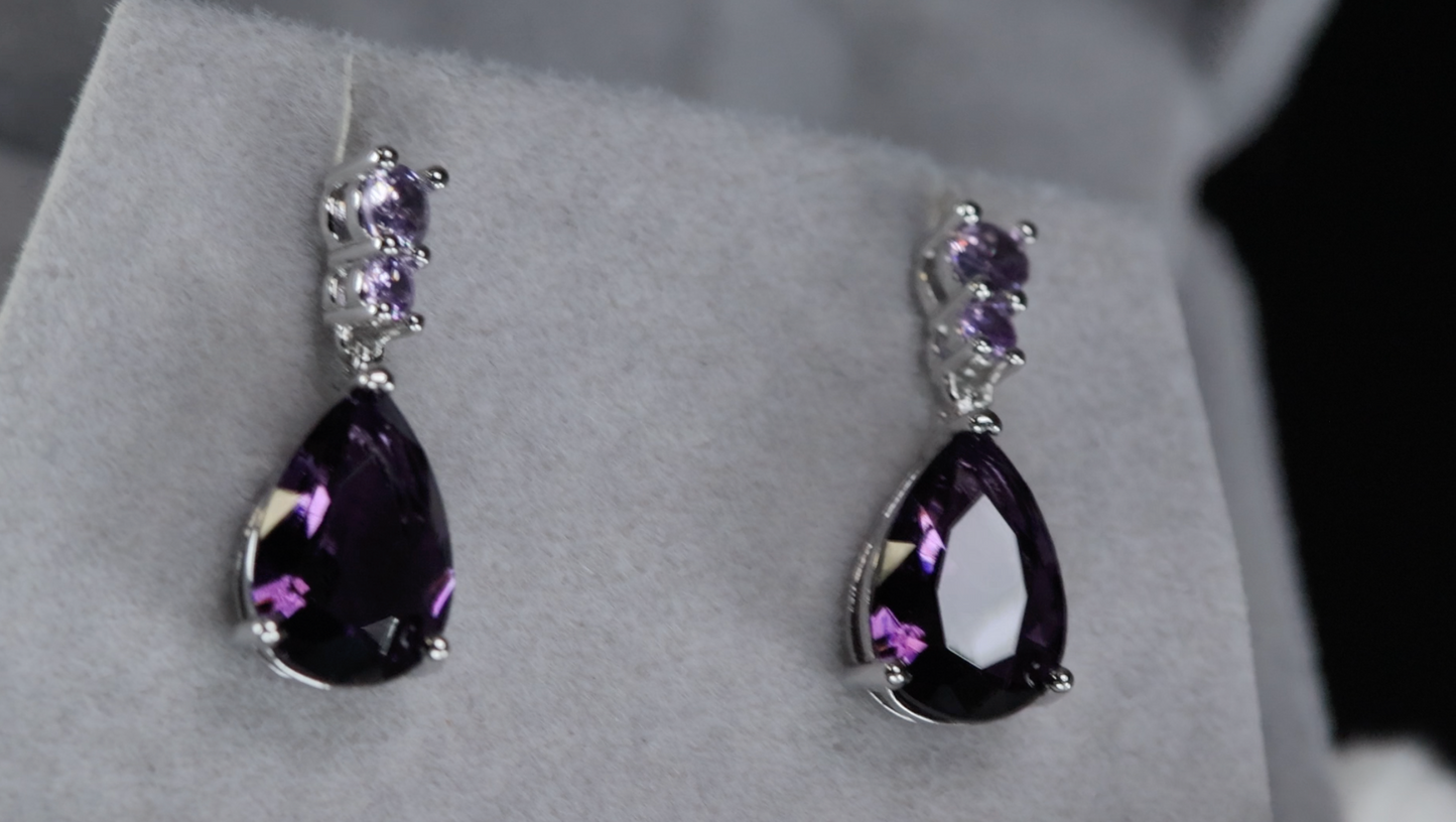 Purple Diamond Earrings | Purple Pear Cut Diamonds Earrings