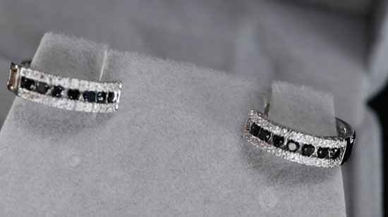 Mens Black Diamond Hoop Earrings | Womens Black Diamond Hoop Earrings