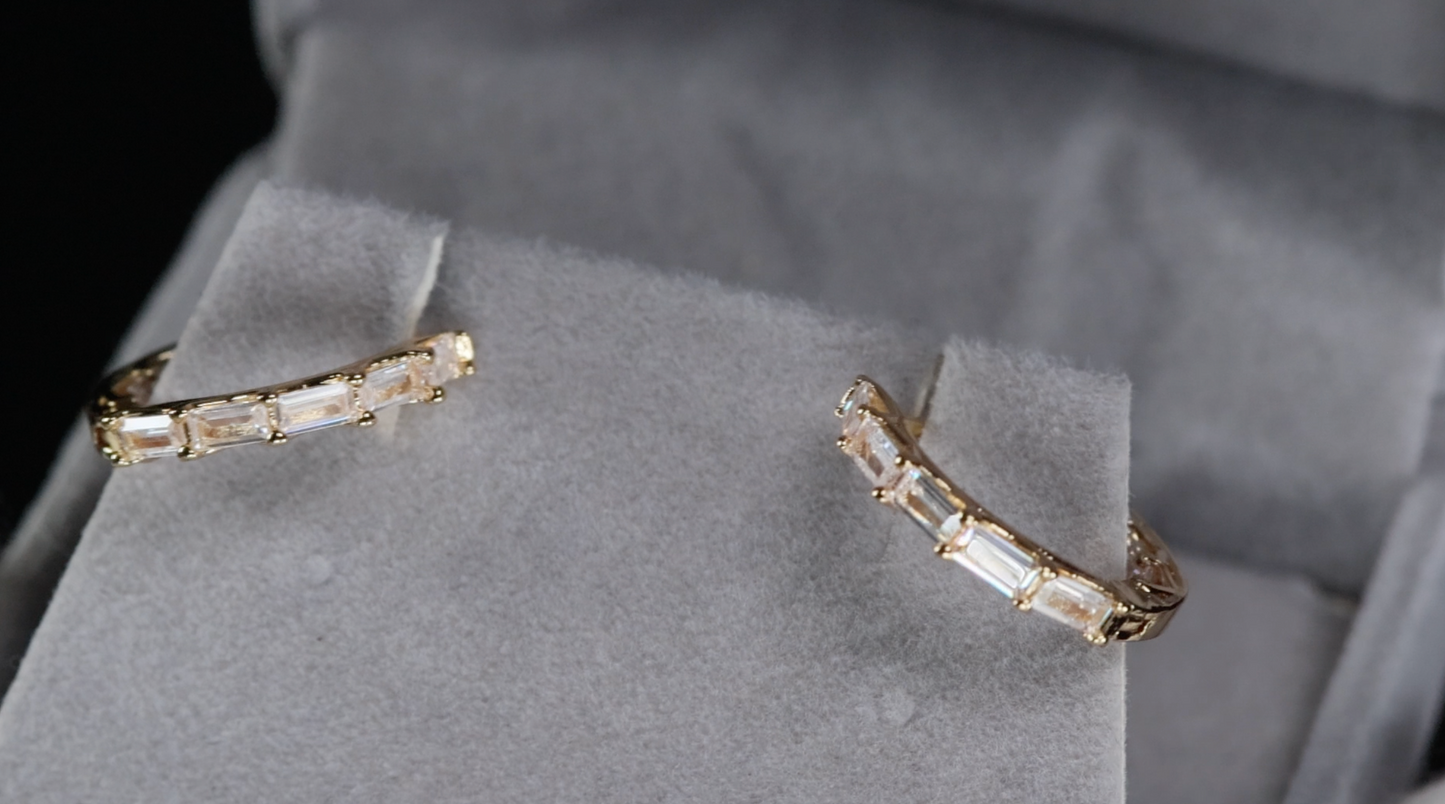 Mens Gold Diamond Hoop Earrings | Womens Gold Baguette Diamond Earrings