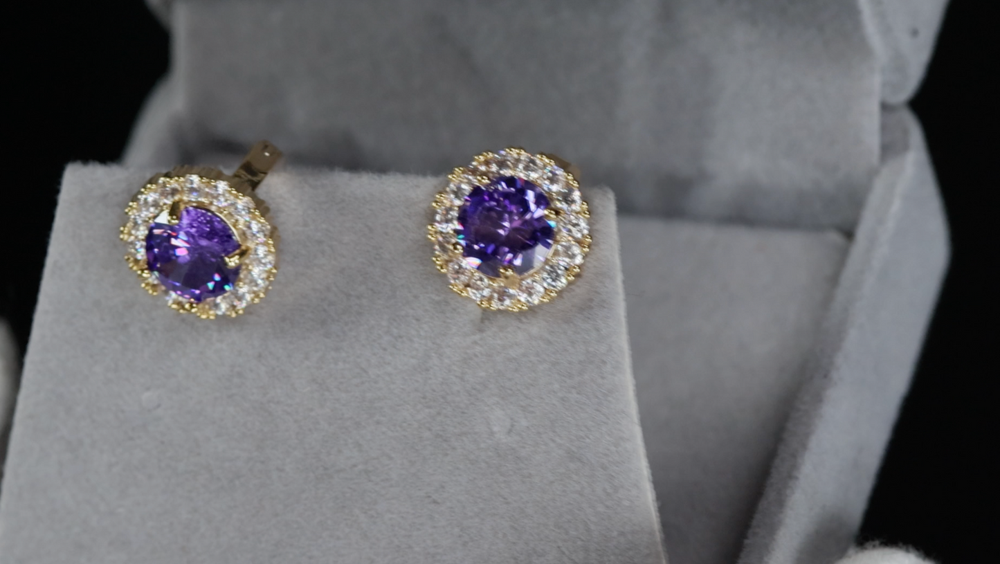 Womens Diamond Earrings | Purple Diamond Earrings | Gold Purple Earrings