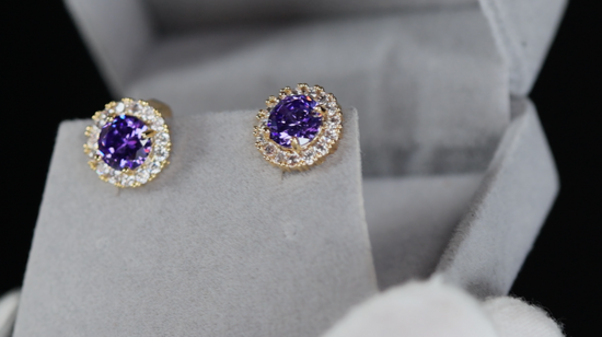 Womens Diamond Earrings | Purple Diamond Earrings | Gold Purple Earrings