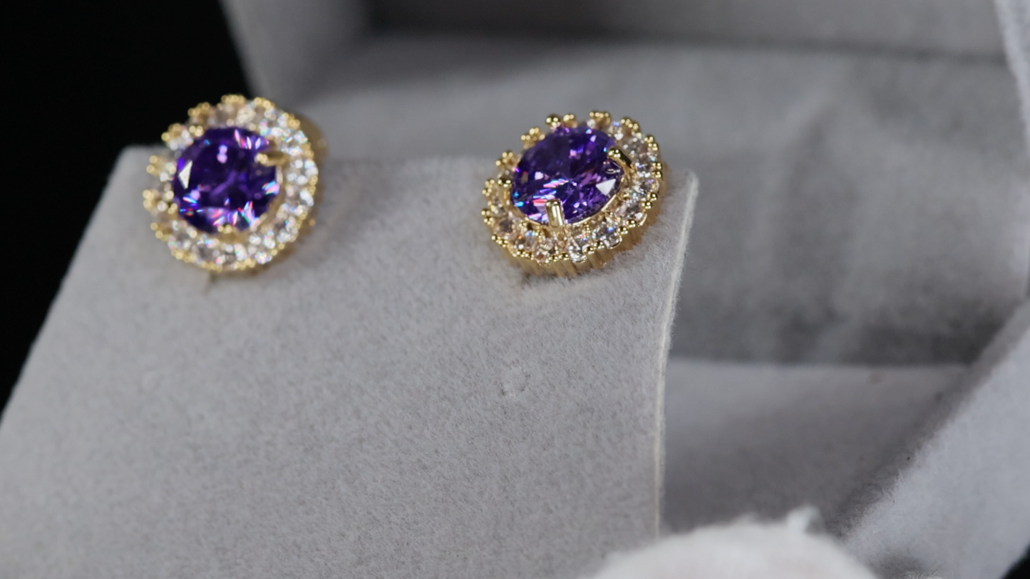 Womens Diamond Earrings | Purple Diamond Earrings | Gold Purple Earrings