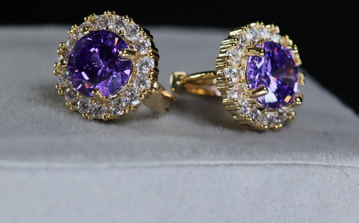 Womens Diamond Earrings | Purple Diamond Earrings | Gold Purple Earrings