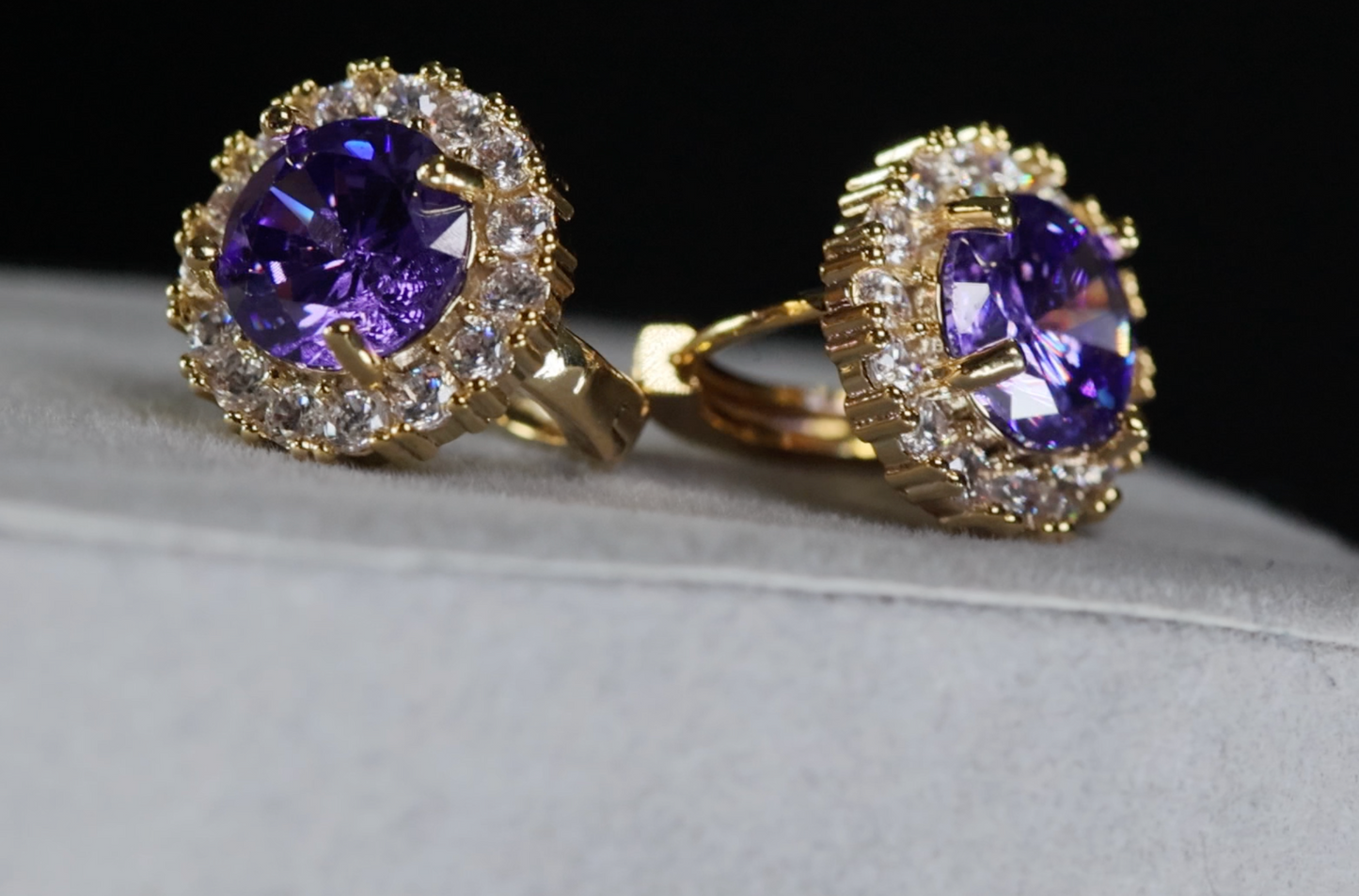 Womens Diamond Earrings | Purple Diamond Earrings | Gold Purple Earrings