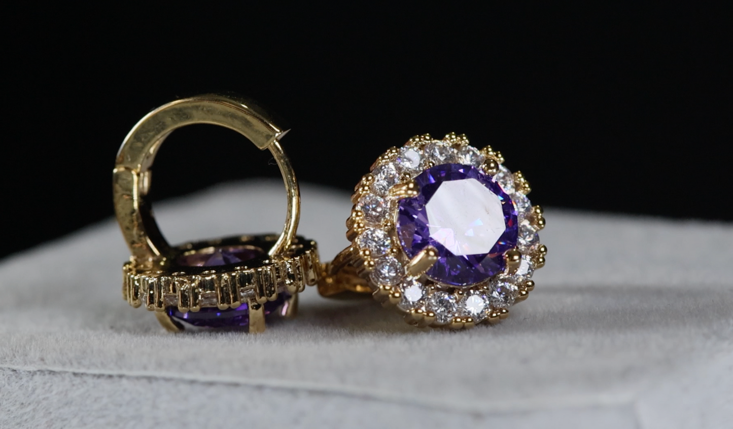 Womens Diamond Earrings | Purple Diamond Earrings | Gold Purple Earrings