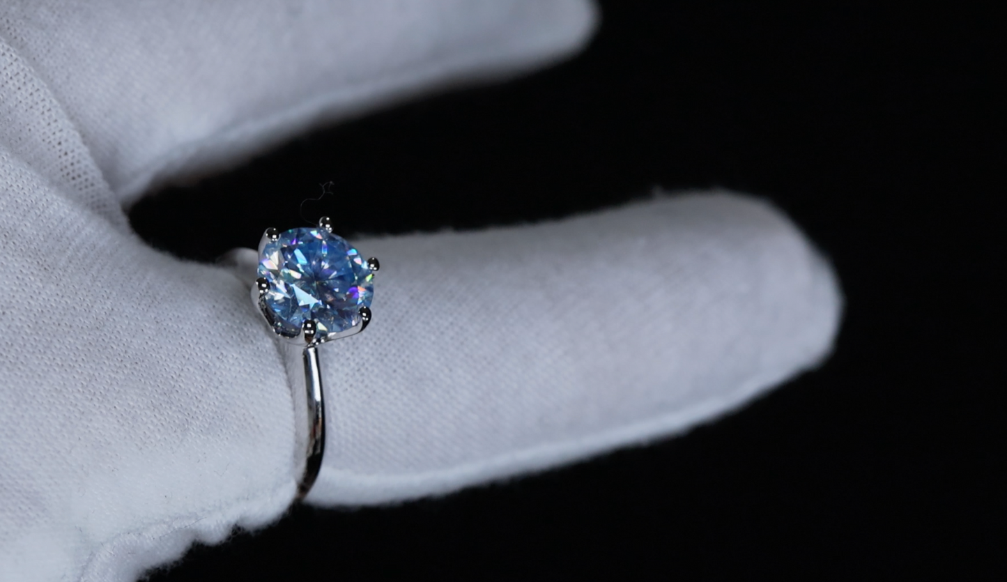 3.0ct Blue Moissanite Diamond Ring | Blue Moissanite Diamond Ring