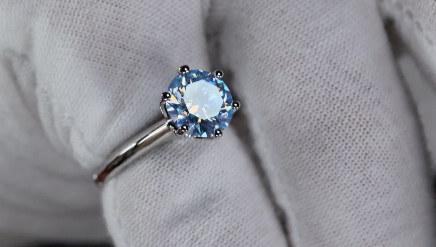 3.0ct Blue Moissanite Diamond Ring | Blue Moissanite Diamond Ring