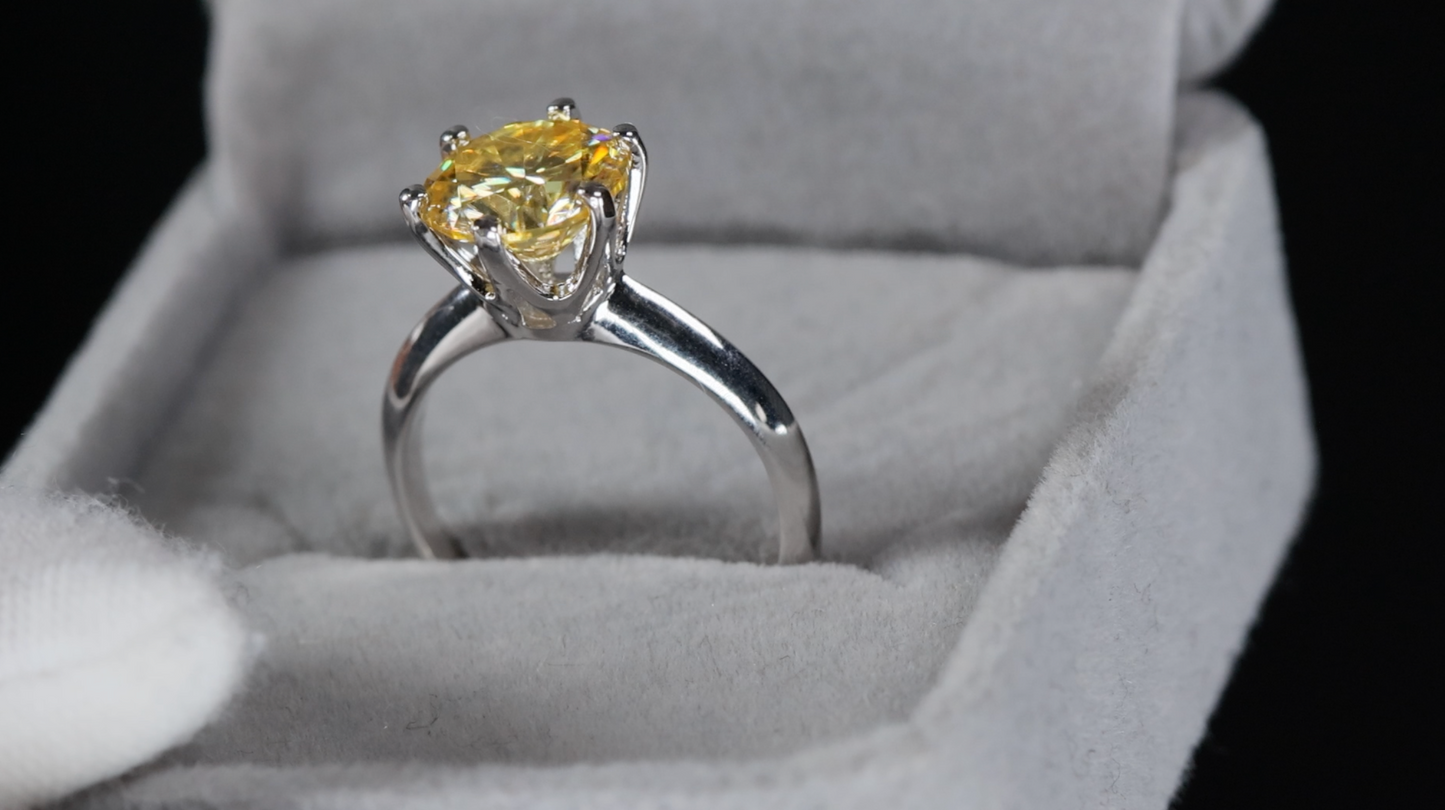 3.0ct Yellow Moissanite Diamond Ring | Yellow Moissanite Diamond Ring