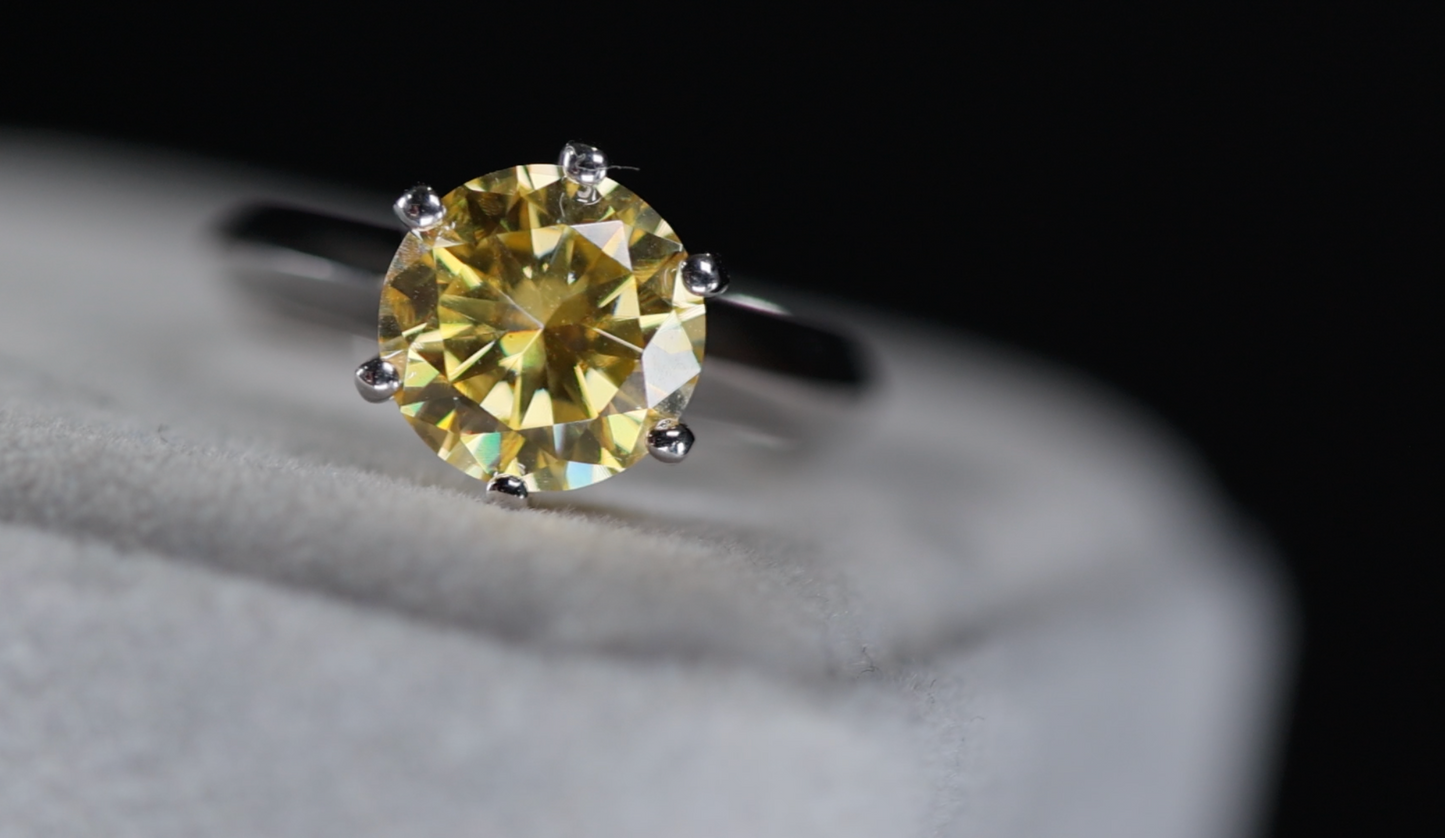 3.0ct Yellow Moissanite Diamond Ring | Yellow Moissanite Diamond Ring