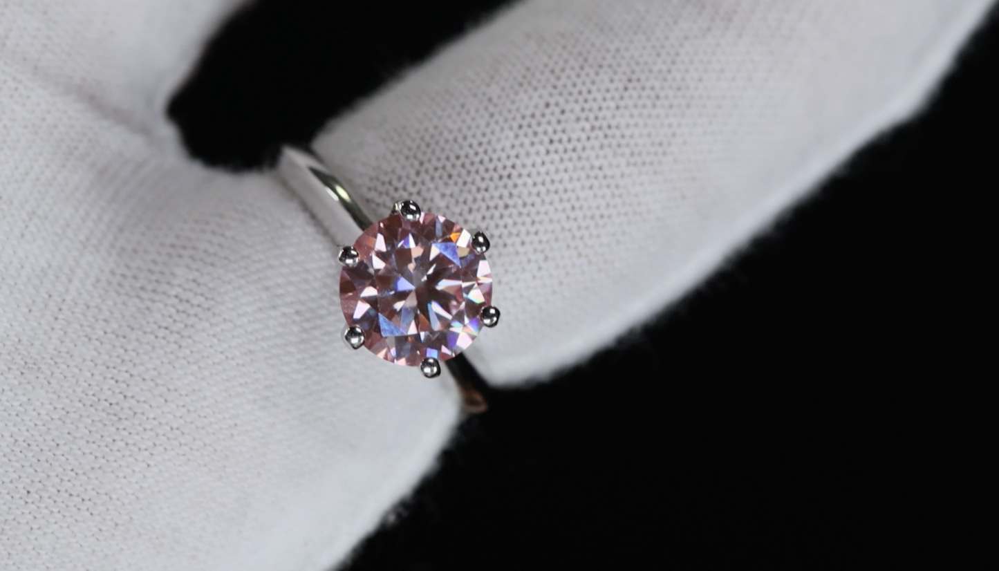 3.0ct Pink Moissanite Diamond Ring | Pink Moissanite Diamond Ring