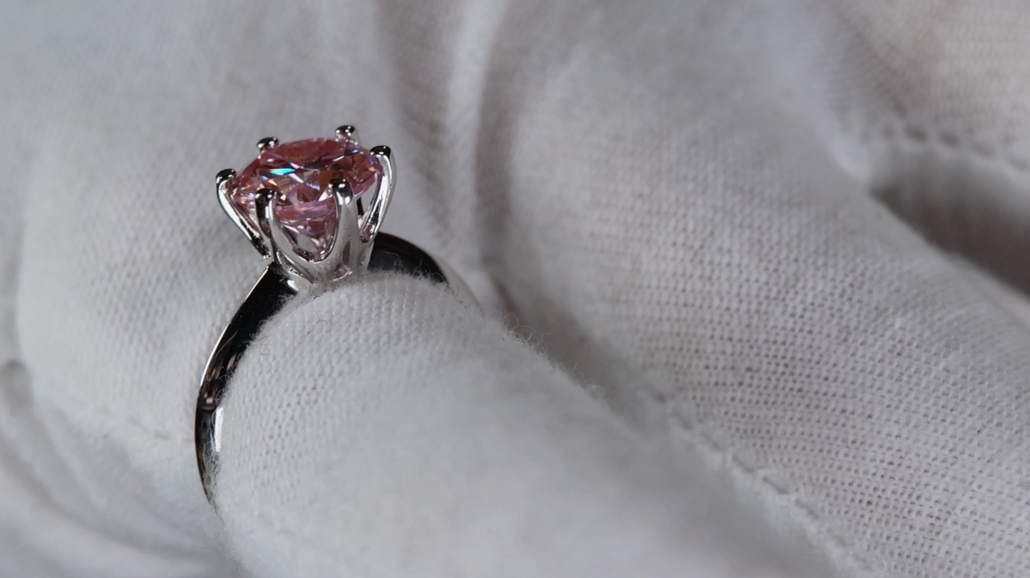 3.0ct Pink Moissanite Diamond Ring | Pink Moissanite Diamond Ring