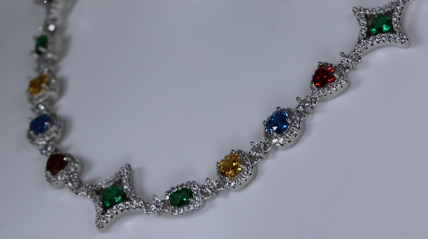 Rainbow Diamond Chain | Rainbow Diamond Necklace | Coloured Diamond Chain