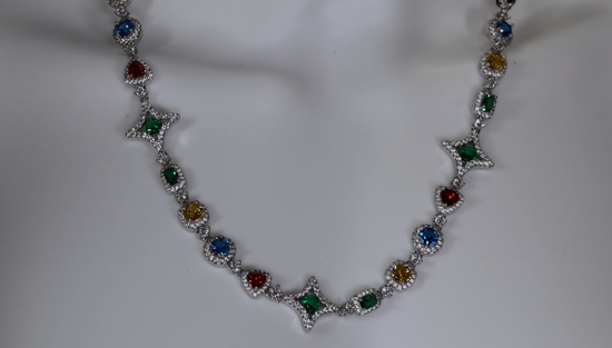 Rainbow Diamond Chain | Rainbow Diamond Necklace | Coloured Diamond Chain