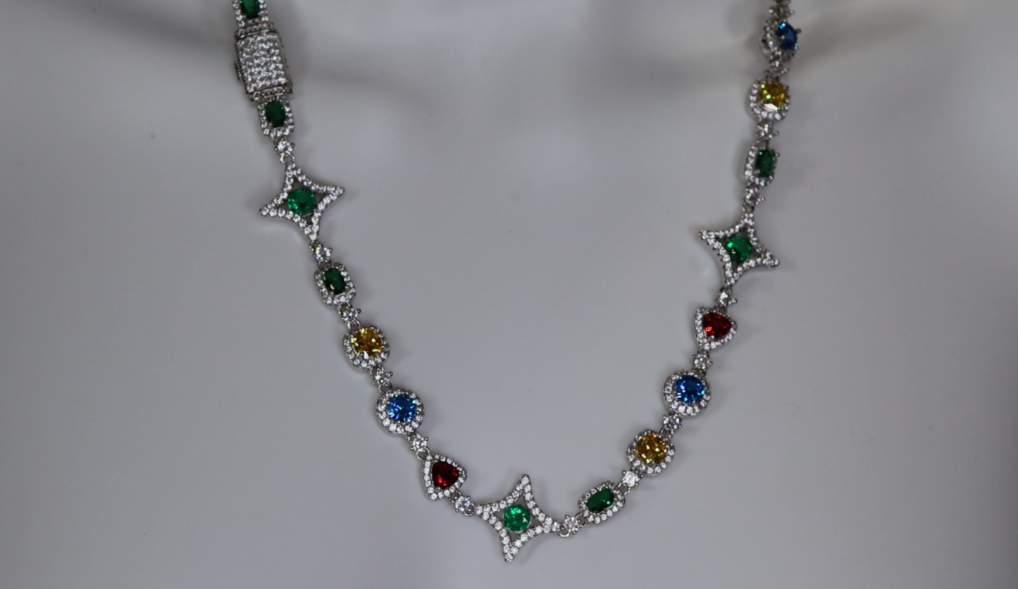 Rainbow Diamond Chain | Rainbow Diamond Necklace | Coloured Diamond Chain