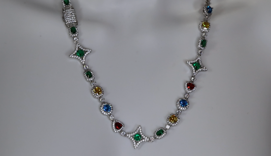 Rainbow Diamond Chain | Rainbow Diamond Necklace | Coloured Diamond Chain