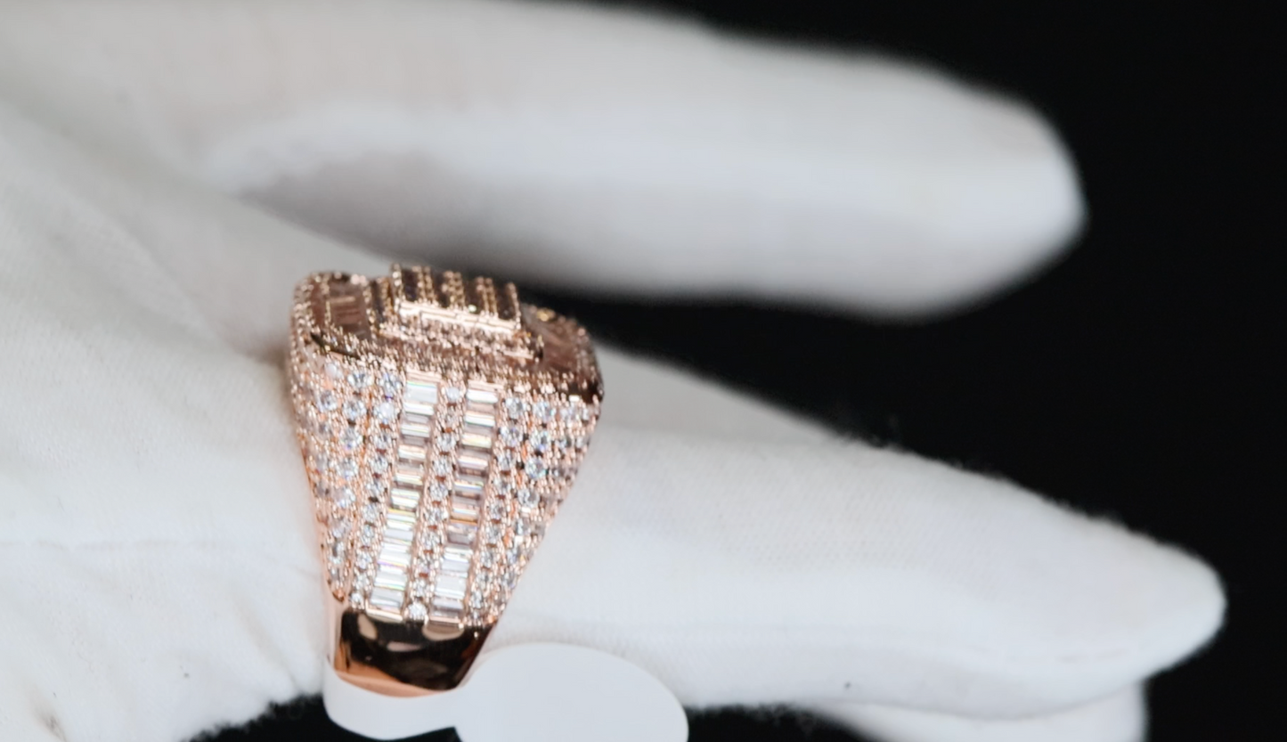 Mens Iced Out Ring | Mens Big Rose Gold Diamond Ring | Rose Gold Hip Hop Ring