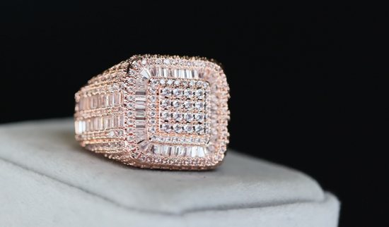 Mens Iced Out Ring | Mens Big Rose Gold Diamond Ring | Rose Gold Hip Hop Ring