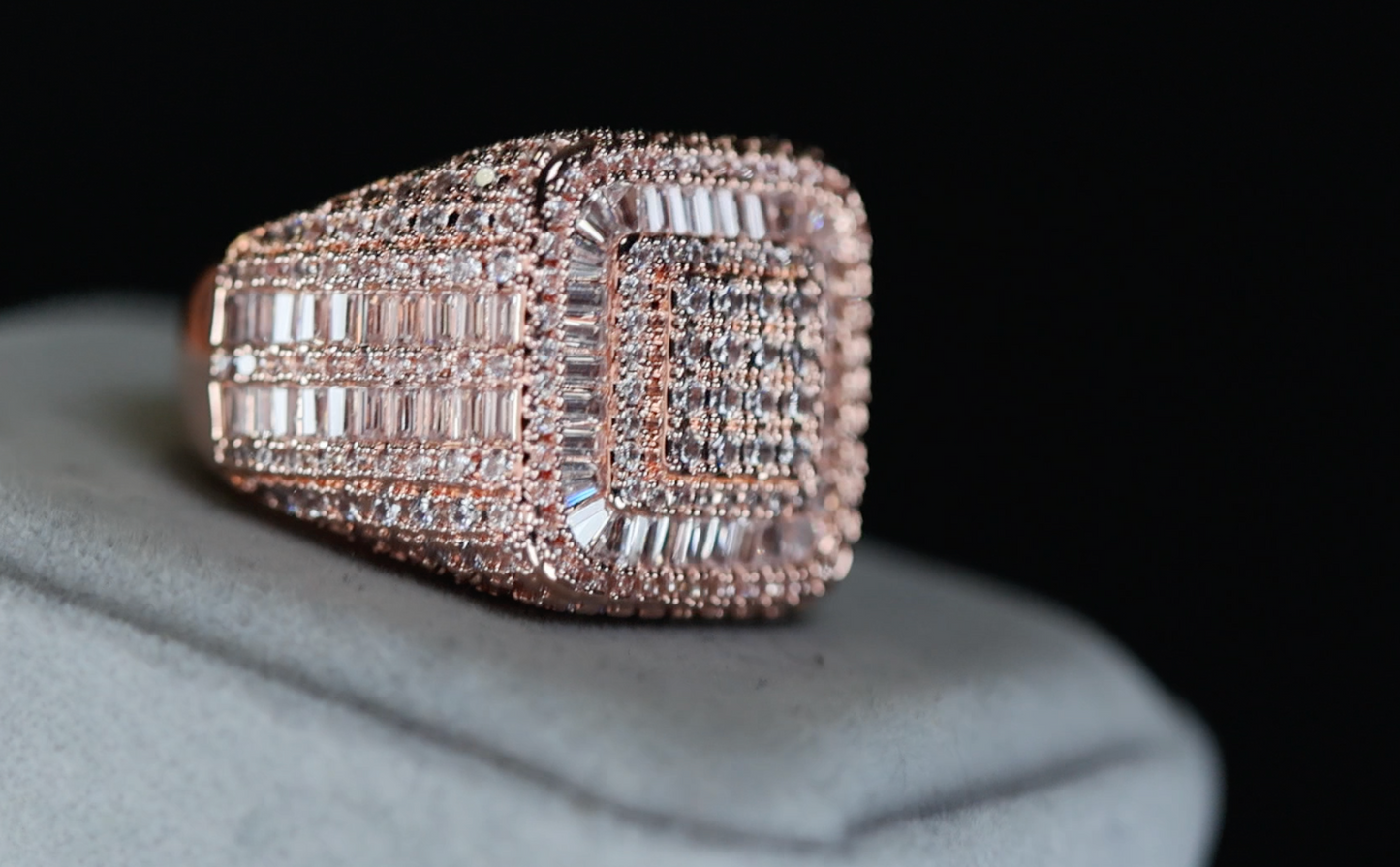 Mens Iced Out Ring | Mens Big Rose Gold Diamond Ring | Rose Gold Hip Hop Ring