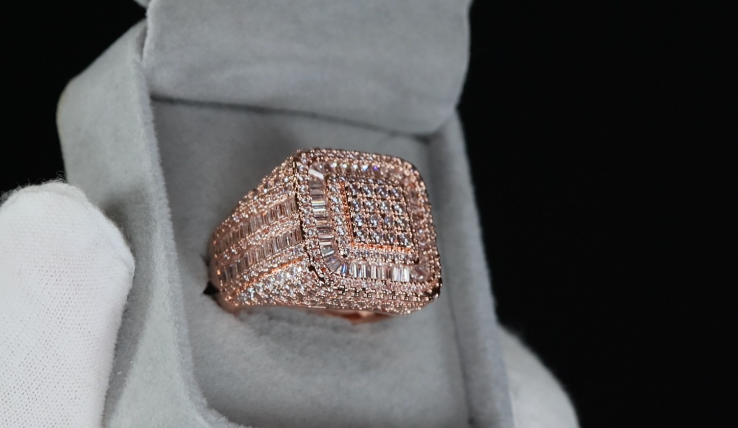 Mens Iced Out Ring | Mens Big Rose Gold Diamond Ring | Rose Gold Hip Hop Ring