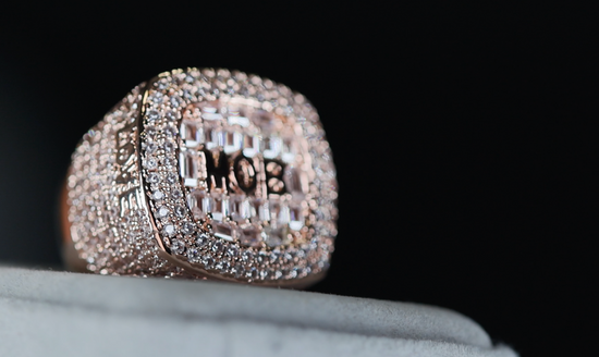 Mens Iced Out Ring | Mens Big Rose Gold Diamond Ring | Rose Gold Hip Hop Ring