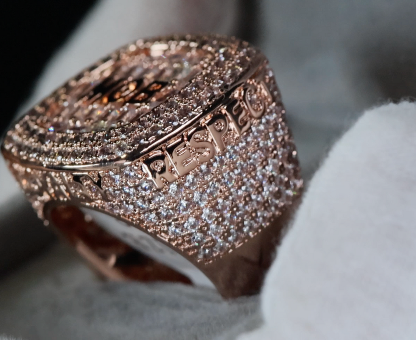 Mens Iced Out Ring | Mens Big Rose Gold Diamond Ring | Rose Gold Hip Hop Ring