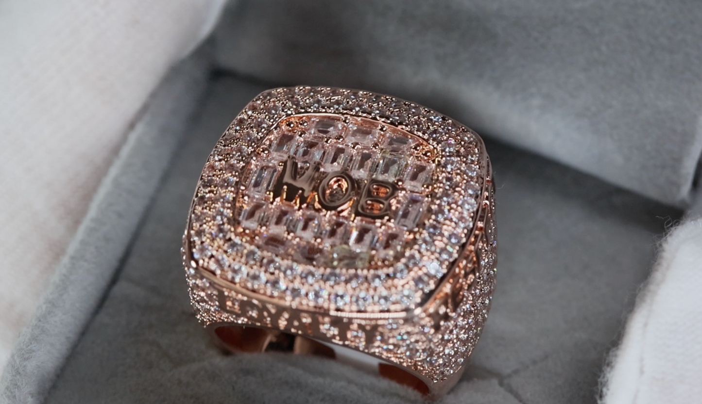 Mens Iced Out Ring | Mens Big Rose Gold Diamond Ring | Rose Gold Hip Hop Ring