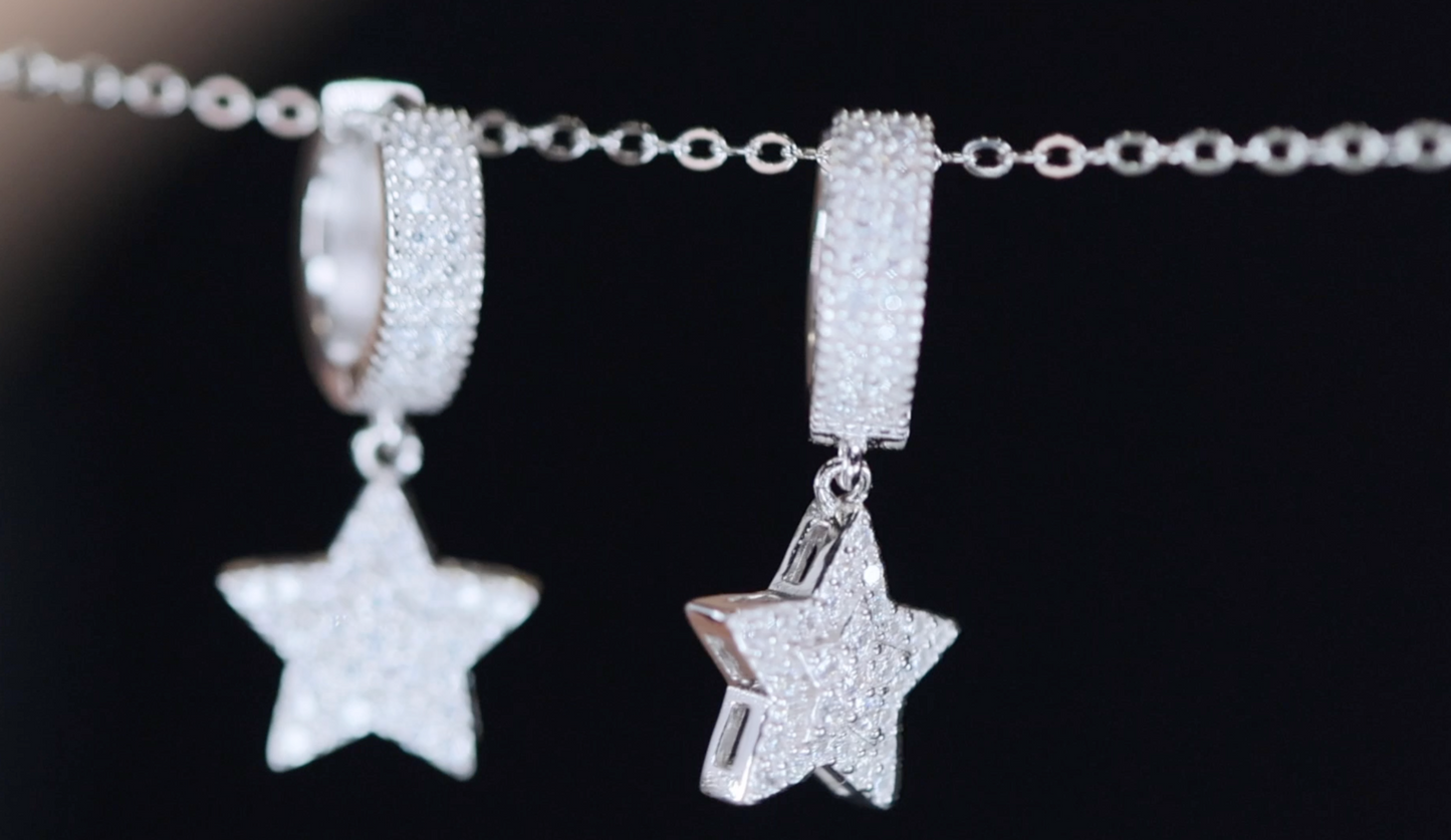 Moissanite Diamond Star Earrings | Silver Moissanite Star Earrings