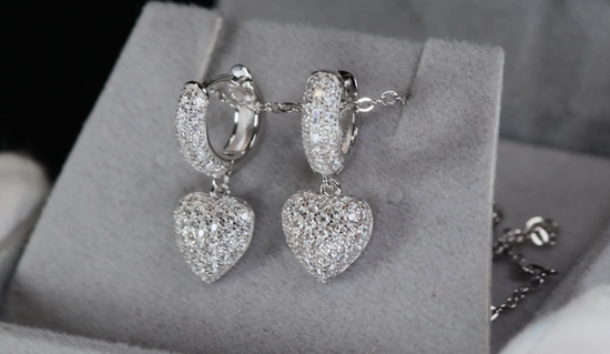 Moissanite Heart Diamond Earrings | Moissanite Heart Earrings